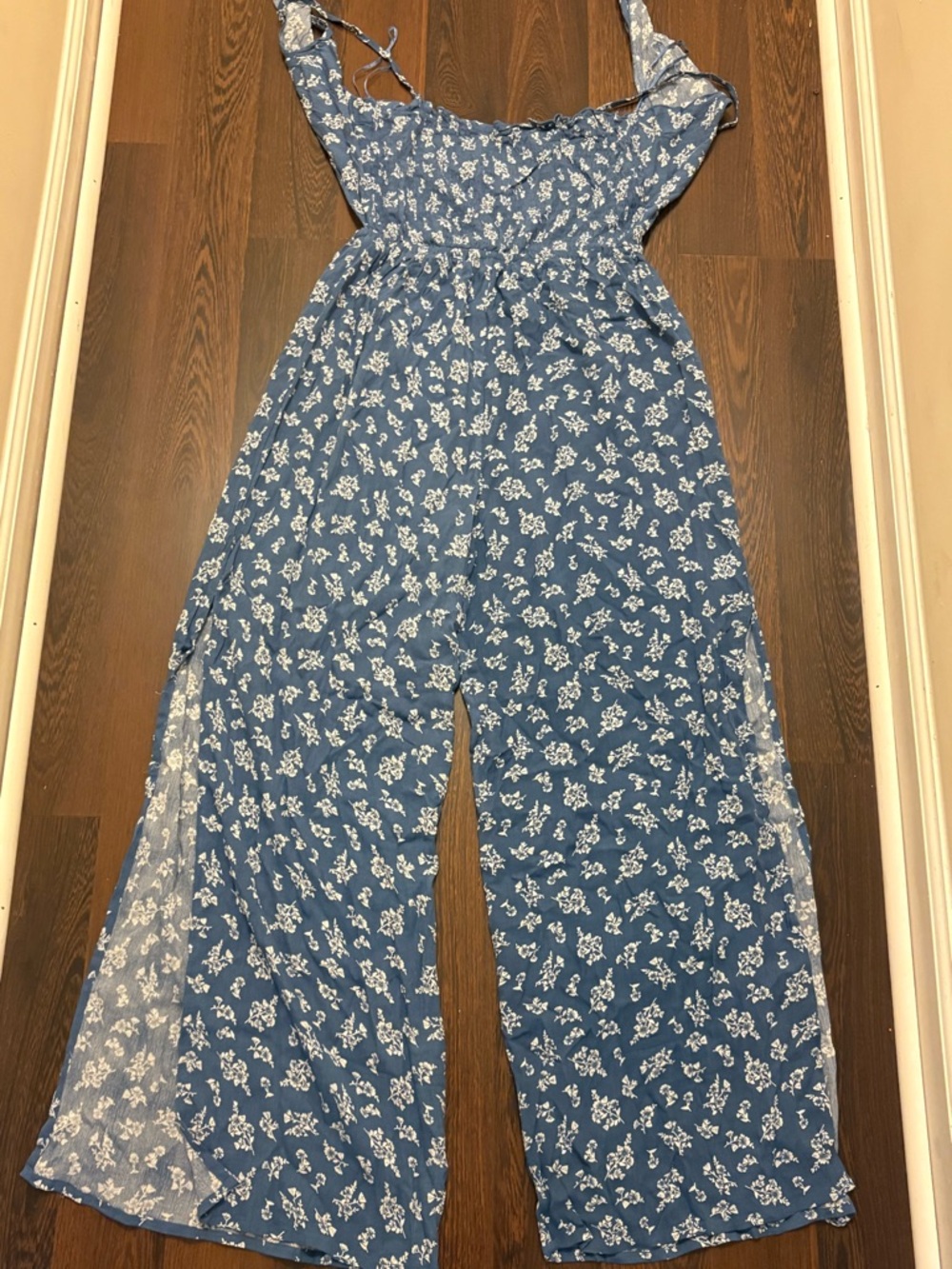 Blue Floral Tie-Strap Jumpsuit
